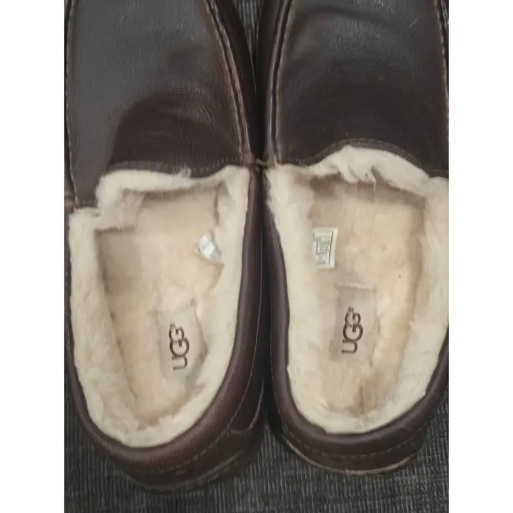 UGG Ascot Men's Leather Slippers Brown Moccasin Loafers Size 9 Style 5379